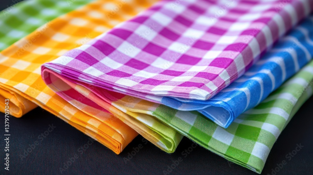 Vibrant Stack of Colorful Gingham Napkins Vibrant Stack of Colorful Gingham Napkins