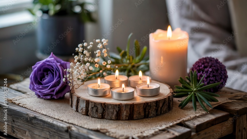 Romantic Candlelight Setting ,Elegant Tealight Candles for Cozy Decor ,Warm Candlelight Atmosphere with Floral Touch Romantic Candlelight Setting ,Elegant Tealight Candles for Cozy Decor ,Warm Candlelight Atmosphere with Floral Touch