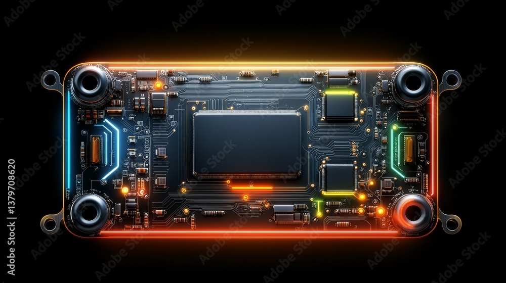 Fototapeta premium Illuminated circuitry, a closeup examination of modern computer motherboard's complex design