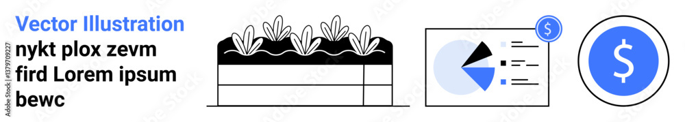 Growing crops in lush soil, chart analysis, and monetary icon symbolizing agriculture, analytics, finance. Ideal for farming, eco-initiatives, data-driven decision, market financial growth business Growing crops in lush soil, chart analysis, and monetary icon symbolizing agriculture, analytics, finance. Ideal for farming, eco-initiatives, data-driven decision, market financial growth business