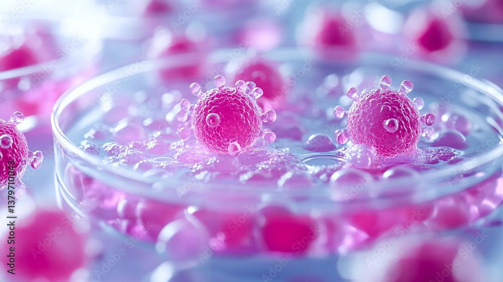 Macro close up shot of bacteria and virus cells in a scientific laboratory petri dish Macro close up shot of bacteria and virus cells in a scientific laboratory petri dish
