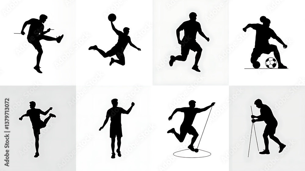 Fototapeta premium Dynamic Sports Silhouettes in Motion: Active Lifestyle & Fitness Inspiration
