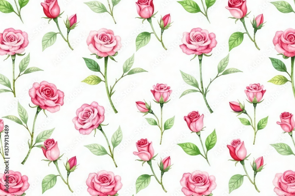 Delicate watercolor rosebuds & leaves, repeating pattern, green, pretty Delicate watercolor rosebuds & leaves, repeating pattern, green, pretty