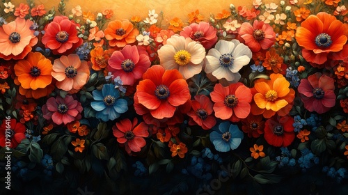 Vibrant Floral Tapestry. Generative AI