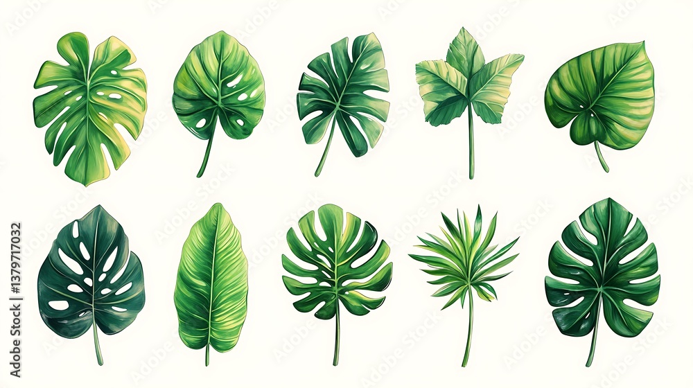 set of green leaves