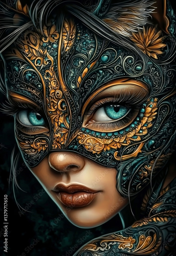 A captivating portrait of a woman wearing a cat mask. A captivating portrait of a woman wearing a cat mask.