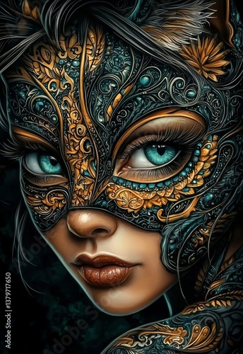 Wallpaper Mural A captivating portrait of a woman wearing a cat mask. Torontodigital.ca