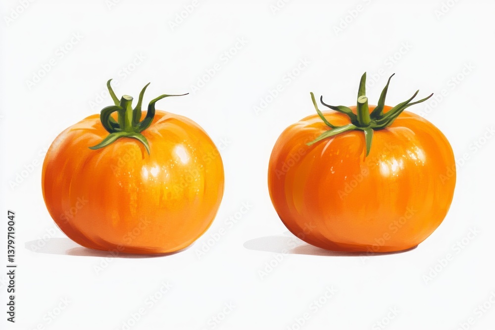Two Ripe Tomatoes Side by Side on White Background Still Life Two Ripe Tomatoes Side by Side on White Background Still Life