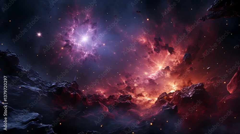 Fototapeta premium Cosmic Nebula: A Breathtaking Celestial Landscape