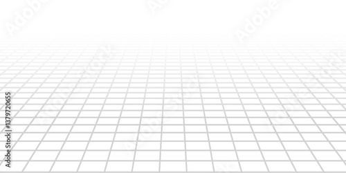 White background with gray perspective grid lines creating a square pattern. Template platform for technology, user interface, industry, science, blueprint, or infographic concept. Vector illustration