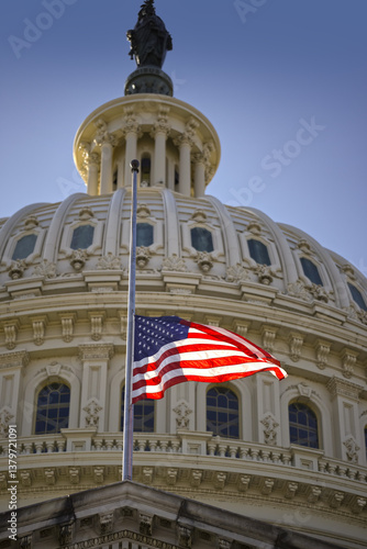The Capitol symbol of USA governance. The Capitol landmark. The Capitol monument symbol of the American democratic system. The Capitol on sky background. American Capital.