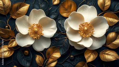 Luxurious White and Gold Floral Arrangement. Generative AI