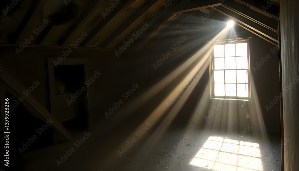 bright light shines through a window in an attic bright light shines through a window in an attic