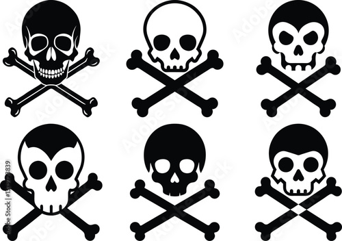 Set of skull and crossed bones silhouette icon, skull and bones silhouettes vector