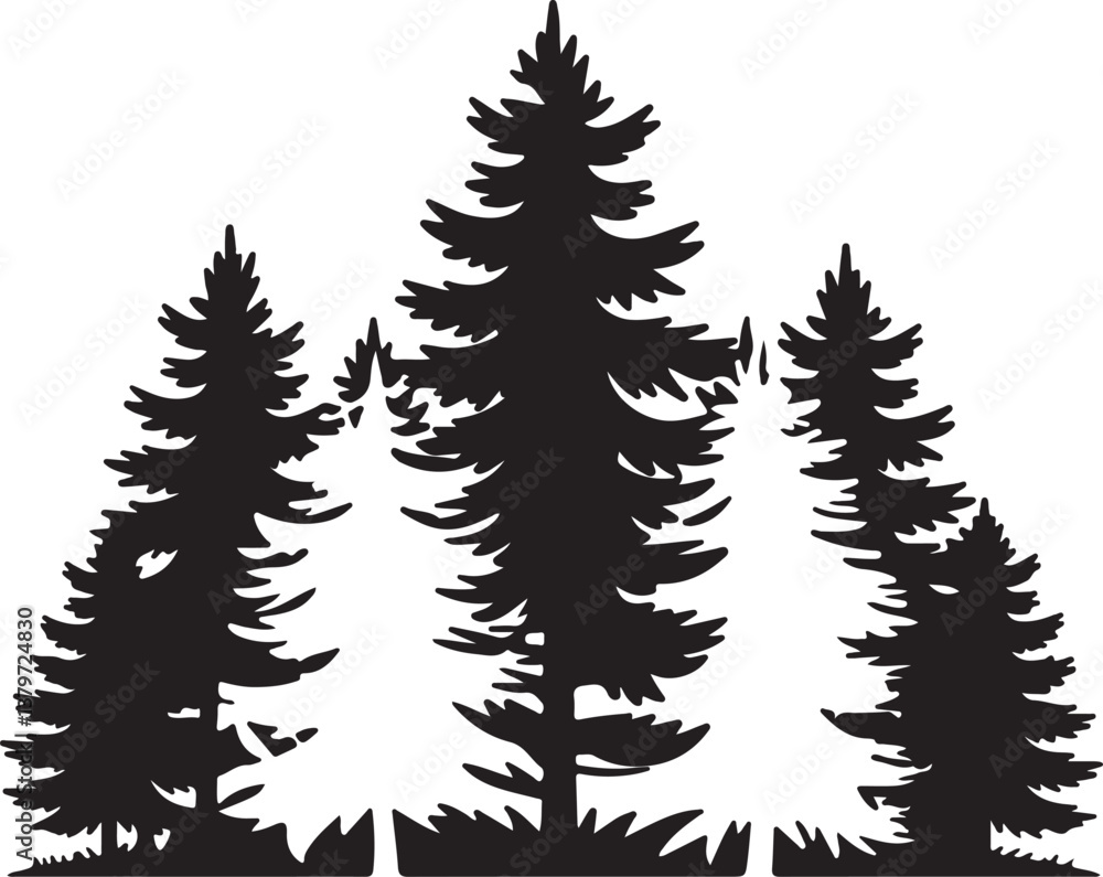 Obraz premium Black pine trees set vector illustration on white background