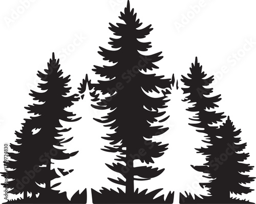 Black pine trees set vector illustration on white background