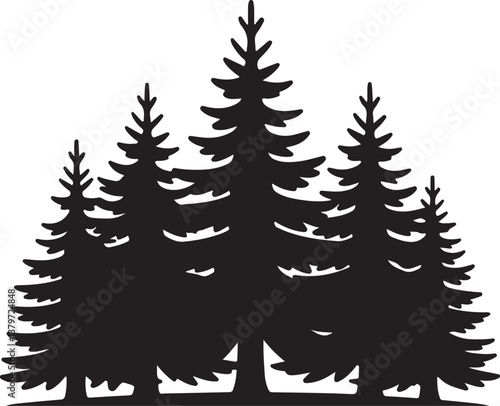 Black pine trees set vector illustration on white background