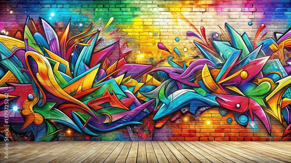 Fototapeta premium Colorful Abstract Graffiti Art Background, Vibrant Street Art Texture, Urban Wall Mural Design, Spray Paint Effect