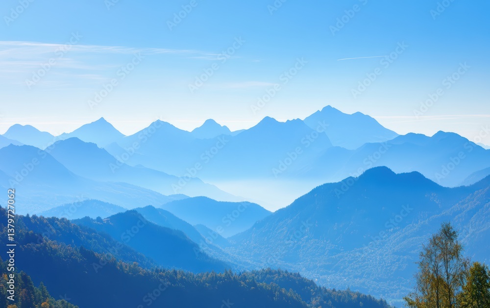 Scenic mountains with sparse trees under a bright blue sky create a tranquil landscape. Scenic mountains with sparse trees under a bright blue sky create a tranquil landscape.