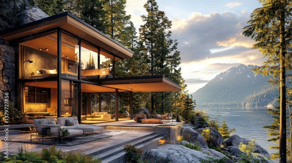 Modern Cabin on Cliff overlooking Lake Modern Cabin on Cliff overlooking Lake