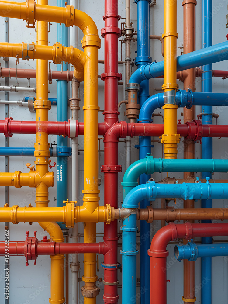 Colorful Plumbing Pipes Arrangement in Modern Design Style for Industrial Inspiration