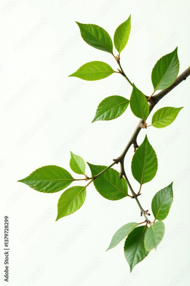 Naklejka premium Isolated branches with leaves on white background, white, natural