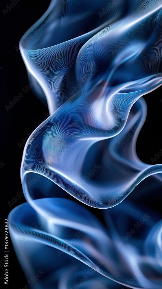 Naklejka premium Abstract flowing blue shapes with lines against a black background