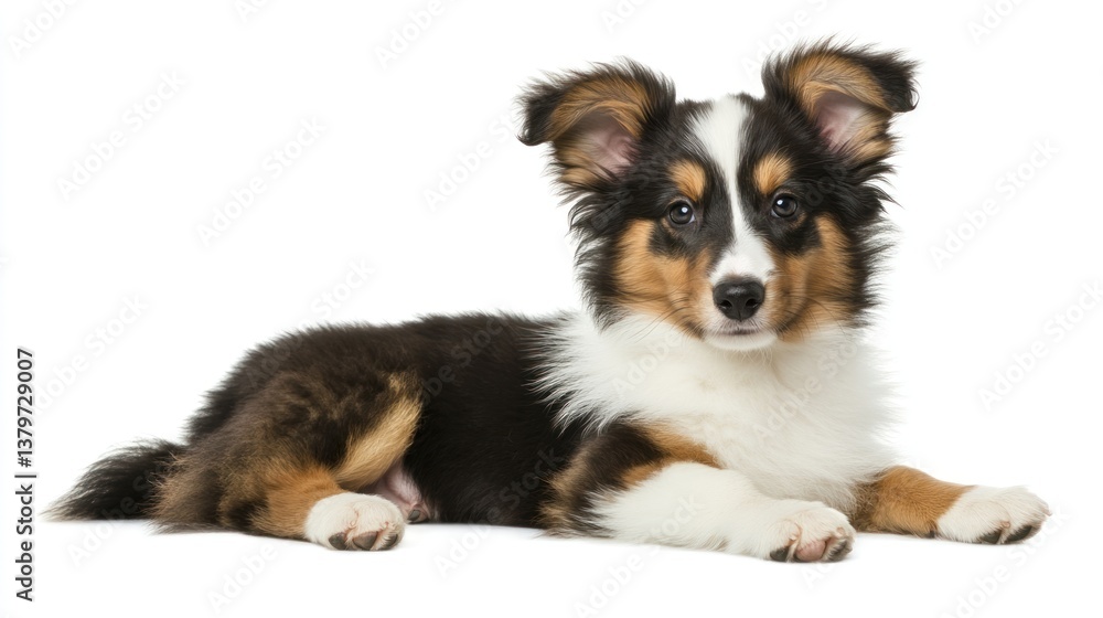 Fototapeta premium Adorable Shetland Sheepdog Puppy Lying Down