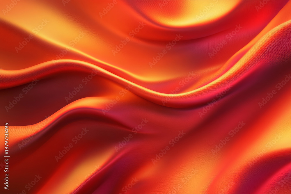 Abstract waves of golden satin. Flowing abstract fabric in orange colors. Background with vibrant color gradient