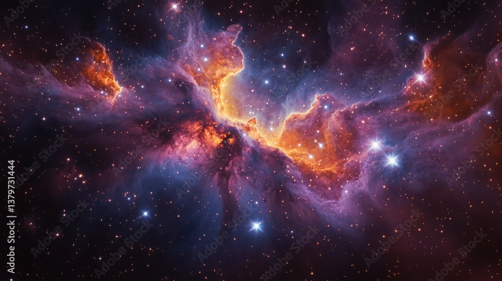 Fototapeta premium Cosmic Nebula Vibrant Orange and Purple Interstellar Clouds Celestial Starscape
