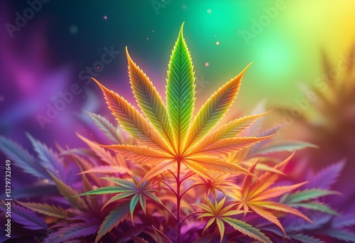 Wallpaper Mural Vibrant Rainbow Cannabis Leaf with Multicolor Glow in a Dreamy Psychedelic Nature Background  Torontodigital.ca