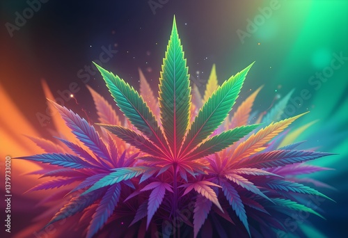 Wallpaper Mural Vibrant Rainbow Cannabis Leaf with Multicolor Glow in a Dreamy Psychedelic Nature Background  Torontodigital.ca