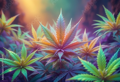 Wallpaper Mural Vibrant Rainbow Cannabis Leaf with Multicolor Glow in a Dreamy Psychedelic Nature Background  Torontodigital.ca