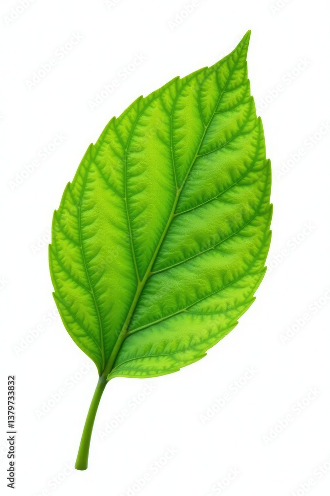 Obraz premium Single leaf isolated on white background with veins visible, white, foliage