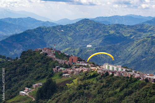 Paragliding above the Andes Moutains, Manizales, Colombia.