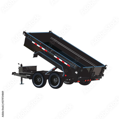 The vector logo showcases a dump trailer with two wheels, displaying strength and durability. Ideal for disposal business, rental, transportation or construction industry.