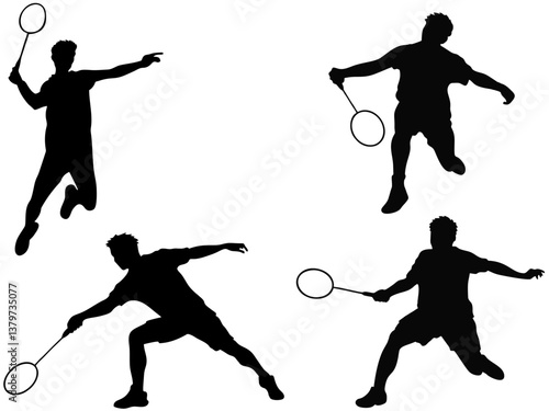 illustration of tennis - sillhouette of badminton