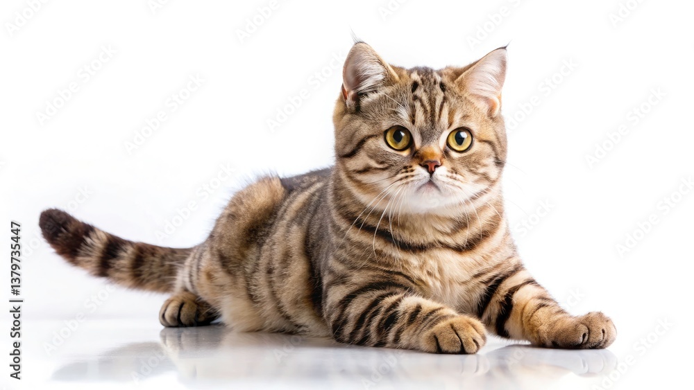 Obraz premium Scottish Straight Cat Playing Outdoors, Feline Fun, Playful Kitten, Garden Games, Adorable Pet, Happy Cat, Summer Fun