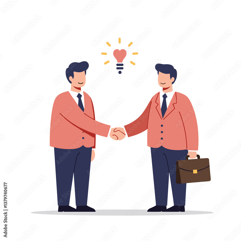 Fototapeta premium Businessmen shaking hands with a light bulb idea above them 