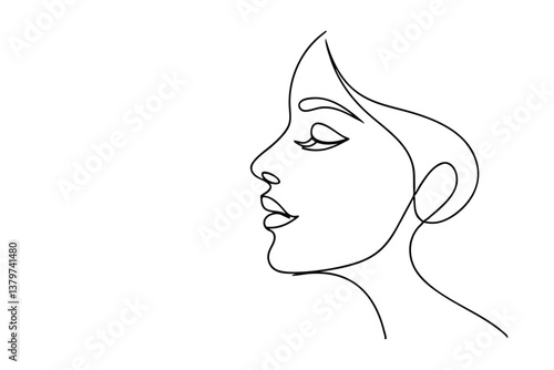 Elegant Minimalist OneLine Drawing Female Face Profile Beauty Art