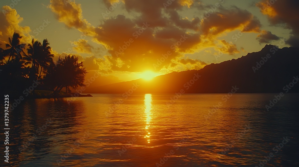 Fototapeta premium Tropical Sunset Ocean Palms.