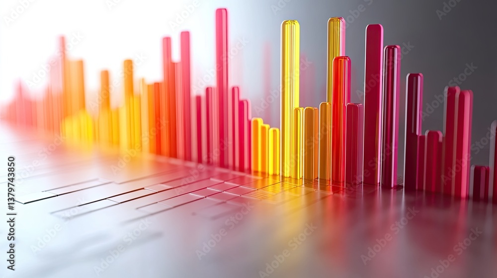 Financial market graph with red, yellow, and pink downward trends on a white background, indicating a stock market recession. 3D rendering Financial market graph with red, yellow, and pink downward trends on a white background, indicating a stock market recession. 3D rendering