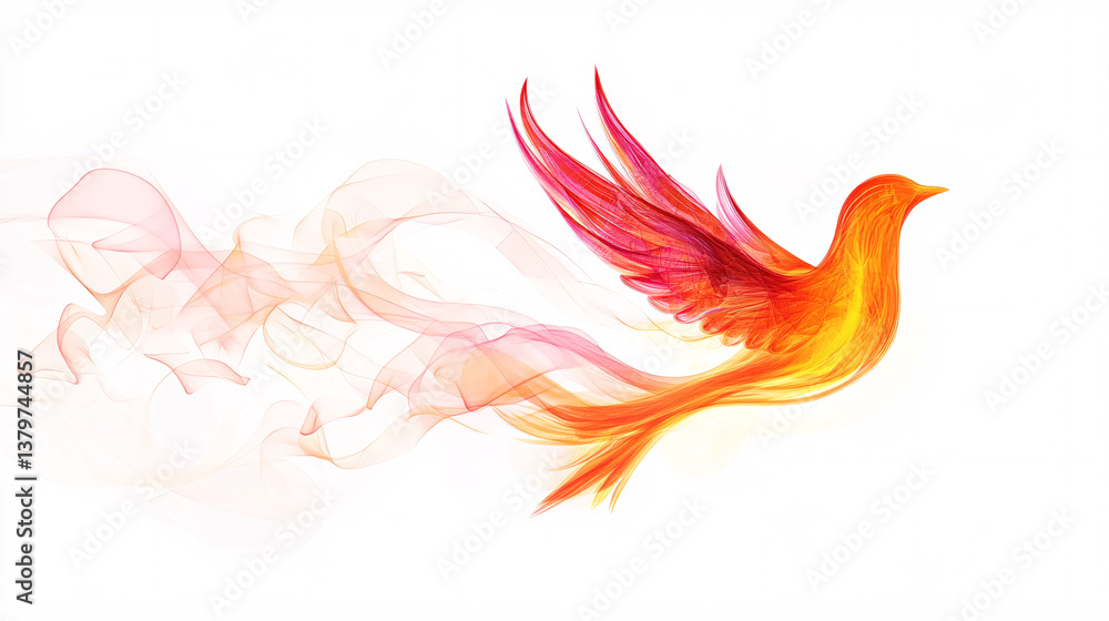 Fototapeta premium Phoenix Bird Rising Abstract Fire Colors White Background Stock Image