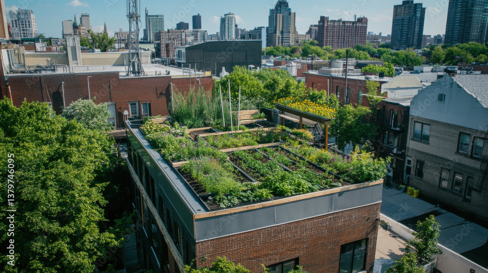 Obraz premium Earth day rooftop garden urban