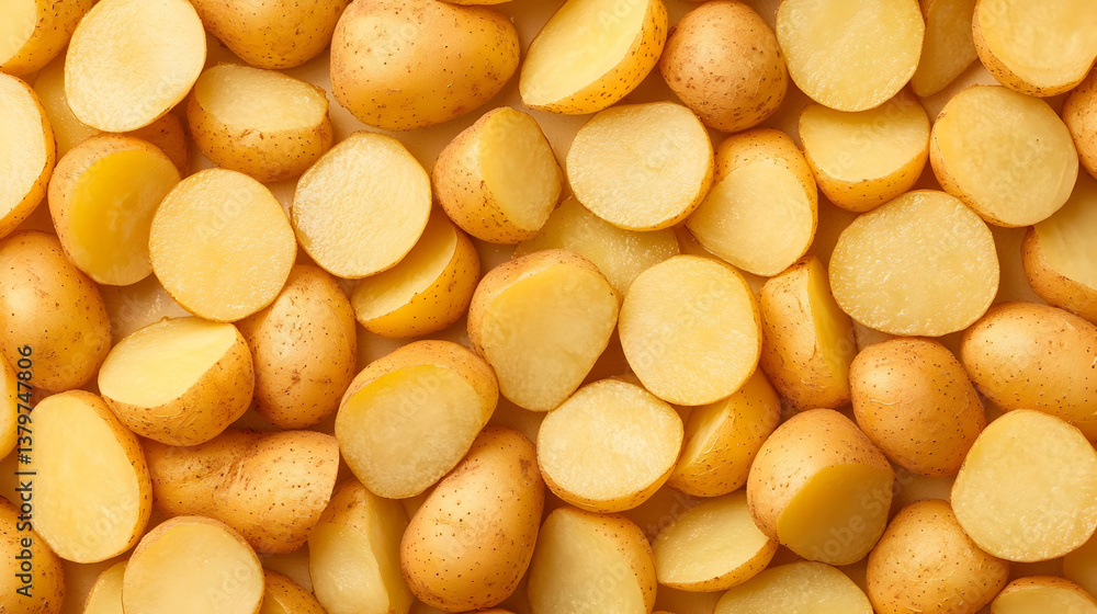 Fresh Diced Potatoes Arranged Neatly on a Light Background Fresh Diced Potatoes Arranged Neatly on a Light Background