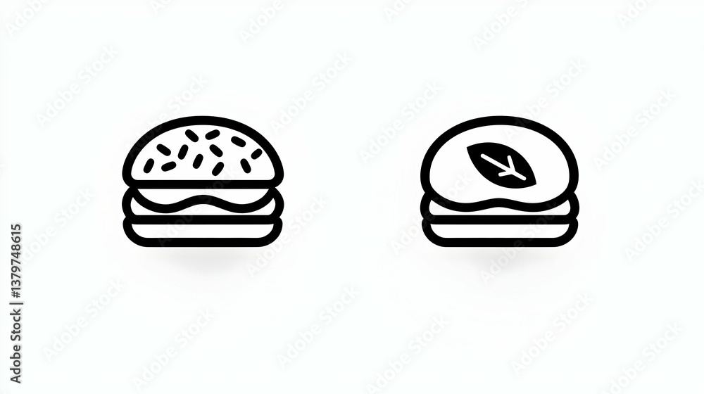 Fototapeta premium Minimalistic Sandwich Icons for Food and Restaurant Design Projects