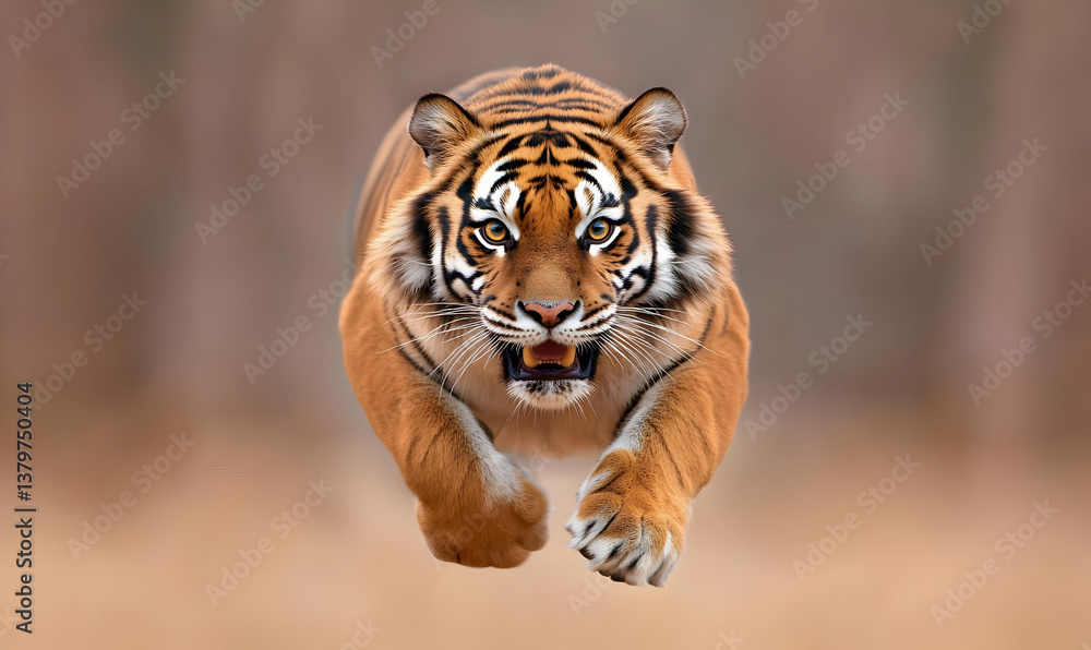 Fototapeta Furious Tiger Charging Forward in Nature with a Determined Expression