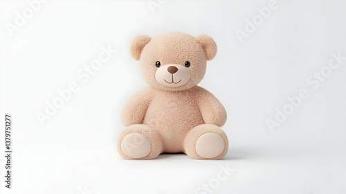 Charming Friendly Teddy Bear Sitting on Soft White Background