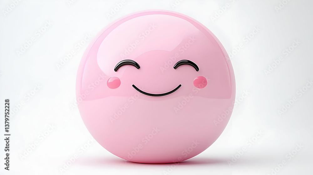 Fototapeta premium Minimalistic Smiling Pink Sphere with Pastel Colors on White Background