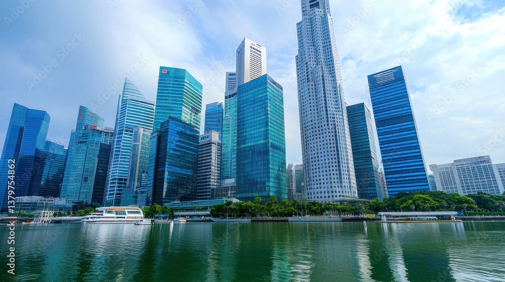 A modern skyscraper with reflective glass windows capturing the city skyline A modern skyscraper with reflective glass windows capturing the city skyline